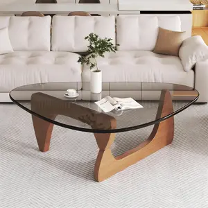 Modern Glass Coffee Table 35.8 x 25.6 x 15.7 Mid Century Modern Coffee Table Sleek Walnut Finish Suitable for Bedroom Living Room Reception Office Tables