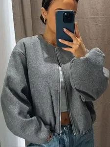 Women's New Oversized Bubble Sleeve Jacket, Zipper Bomber Jacket, Soft Casual Streetwear, Fashion Pilot Jacket, Spring & Fall Outerwear