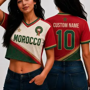 Custom Morocco Soccer Crop Top Jersey, Personalized Soccer Jersey Crop Tee, Football Outfit, Festival Shirt, Football Fan