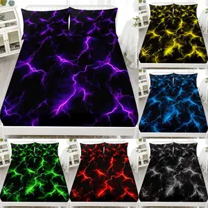 Lightning Pattern Bedding Set, Bed Sheet Sets, Soft Comfortable Sheets & Pillowcases, Mattress Protector, Bedroom Decor, 3-Piece (1 Fitted Sheet + 2 Pillows)
