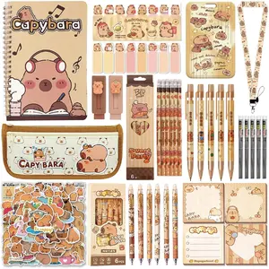 12 count Capybara School Supplies set,Cute School Supplies ballpoint pens notebooks, pencil cse, sticky notes ,mechanical pencil
