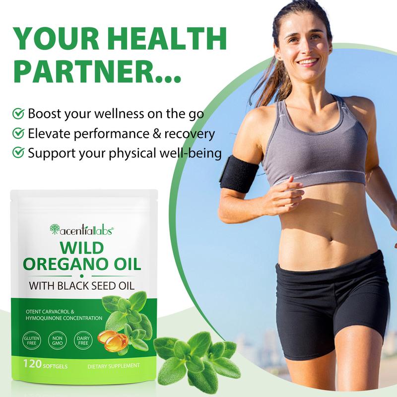 Acentialabs Wild Oregano Oil Softgels 6000mg 120 Count with Black Seed Oil 200mg High Carvacrol Thymoquinone for Immune Support Non GMO Gluten Free