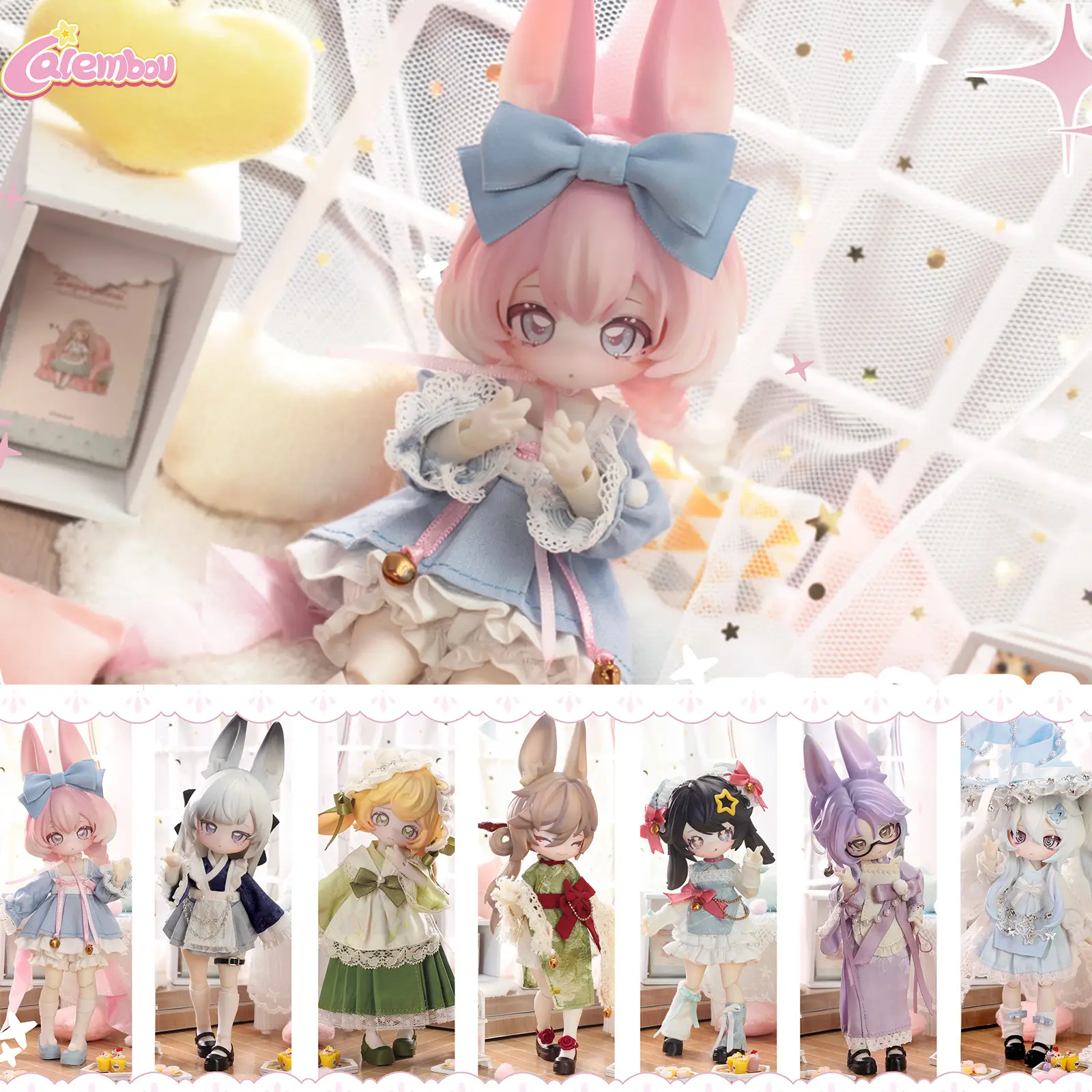 CALEMBOU Jumping Moon Time Rabbits Series BJD Blind Box, Kawaii 16cm Ball Jointed Doll, Cute Dress Up Doll with Joints Collection Action Figure Toys,