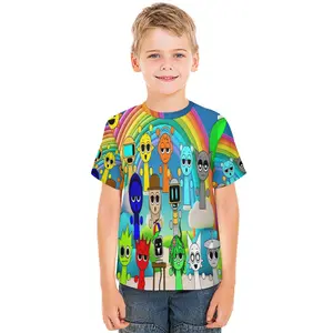 Young Girl's and Boy's Sprunki Graphic Tees,Back To School Clothes Girls, Black Round Neck Print T-Shirts, Machine Washable, Suitable For Outdoor Sports A0927-59