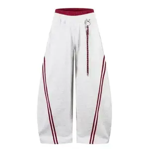 Sporty Y2K Baggy Sweatpants Unisex Contrast Stripe Charm Drawstring Wide-Leg Joggers Casual Heart Logo Streetwear Trousers 60% Cotton 40% Polyester