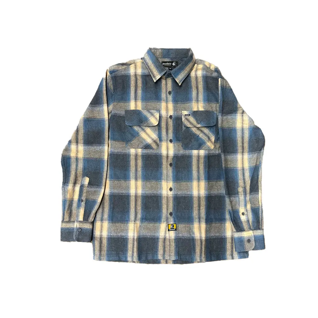 Gunthers Co Men's Birch Street 100% Cotton Flannel Shirt, Casual Checkered Print Long-Sleeve Button-Up in Blue Cream Ombre, Stylish