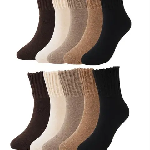 Women's 10-Pair Basic Solid Mid-Calf Socks - Soft, Warm, Skin-Friendly Cotton, Non-Tight Cuff, Seamless Slouch Design, Breathable, Outdoor Essential for Fall&Spring Everyday Wear with Shoes, Boots(UGG), Mom-Focused, Christmas Gift for Mom