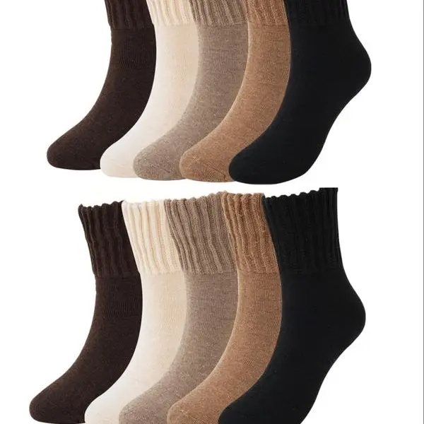 Women's 10-Pair Basic Solid Mid-Calf Socks - Soft, Warm, Skin-Friendly Cotton, Non-Tight Cuff, Seamless Slouch Design, Breathable, Outdoor Essential for Fall&Spring Everyday Wear with Shoes, Boots(UGG), Mom-Focused, Christmas Gift for Mom