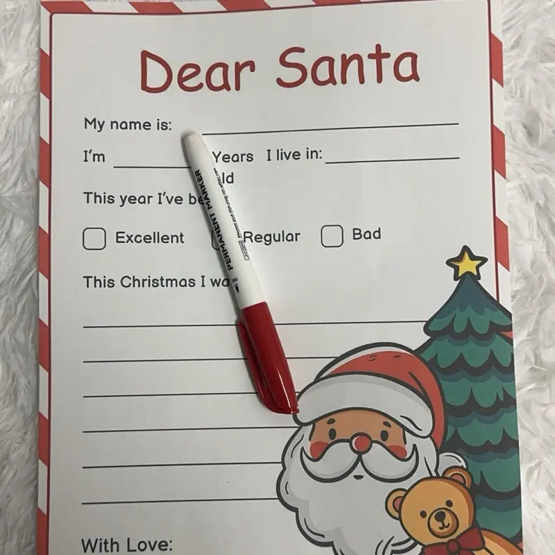 Dear Santa Letter for Kids with Random Marker - Cute Personal Message Writing Set for Children - Fun and Simple Christmas Wish List