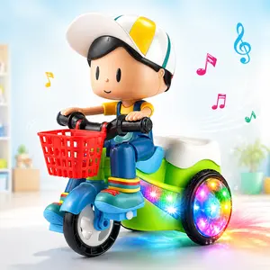 Musical Tricycle Toy for Toddlers with Colorful LED Lights, Electric Bump & Go Bike Toy with Music, Automatic Walking Rotating Action Toy for Baby Boys Girls