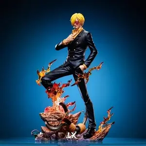 One Piece Sanji Figure Set, Black & White Suit with Diable Jambe Effect，Vinsmoke Sanji Collectible Statue, Diable Jambe Fire Effect Anime Figure