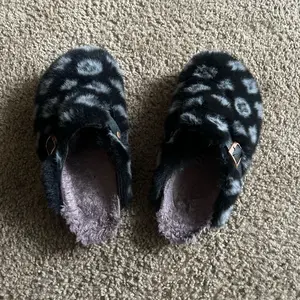 Black and Grey Faux Fur Slippers with Soft Interior and Stylish Design for Cozy Home Wear