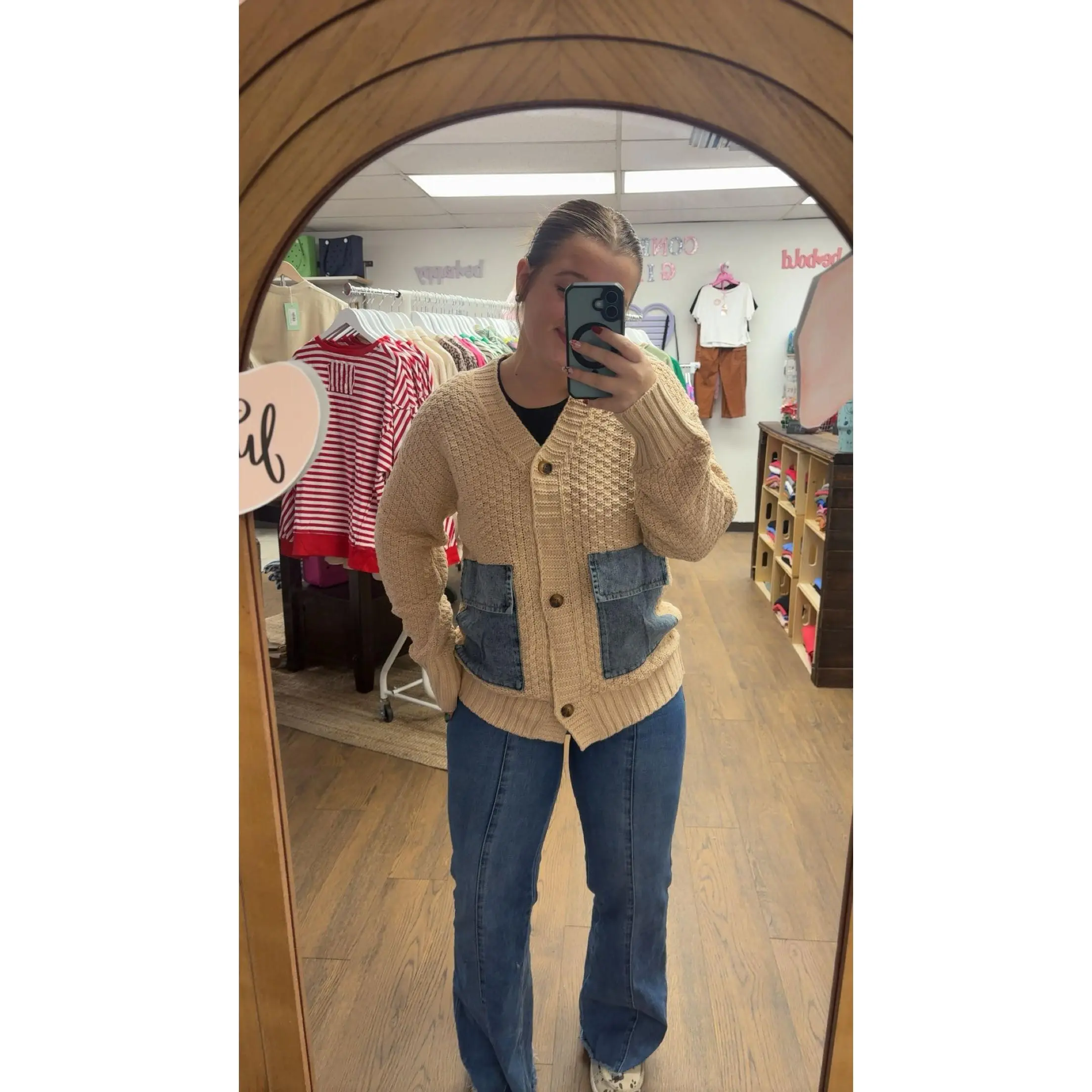 Denim Pocket Teddy Bear Cardigan