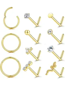 Nose Rings for Women 18G 20G Hypoallergenic 316L Stainless Steel Nose Studs L-Shaped Trendy Cubic Zirconia Snake Nostril Piercing Jewelry Septum Cartilage Helix Conch Hoop 6MM/8MM/10MM