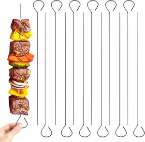 12 Pcs Stainless Steel Metal Skewers, 8 Inch Roast Goose Needle Reusable Metal Skewer for kabobs Barbecue Skewers for Grilling Shish Kabobs, Meat and Vegetable