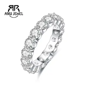 AnuJewel 925 Sterling Silver Moissanite Stackable Eternity Band Ring Fine Jewelry 4.2CT 4MM D Color VVS1 for Anniversary weddings Brithday Valentine's Day and Mother's Day with GRA Certificate