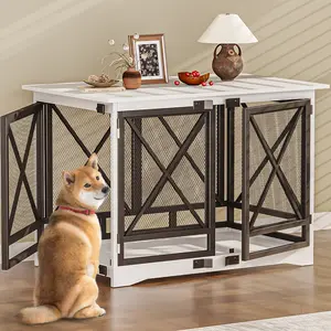 【TreasureFinds】COZPAW Dog Crate Furniture - 48 inch Heavy Duty Dog Crate Furniture for Extra Large Breed with Double Doors, Wooden XXL Modern Decorative Indoor Large Pet Kennel Side End Table TV Stand (White)