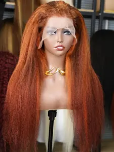 Soft No Glue Pre-Bleached 26 Inch Long 180% Density Daily Yaki Straight Hair 13x4x1 Lace Front Wig, High Temperature Resistant