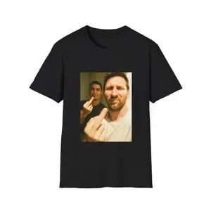 CR7 &Messi Flipping Middle Finger Photo Graphic Printed T‑Shirt Retro Acid Snow Wash Oversized Heavyweight Cotton Short Sleeve Top Soccer Football Hip Hop Streetwear Trendy Casual Daily Sports Wear Unisex Fashion Accessories Tee For Men Women Fan Gift