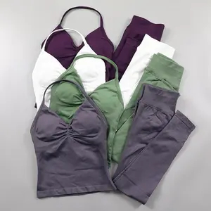 LeggingsSetWomenSeamlessYogaSetFitnessClothingScrunchBumGymLeggingPaddedTankTopWorkoutOutfitsSportswearAthleticComfort