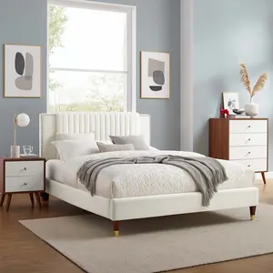 Modway Zahra Channel Tufted Performance Velvet Twin Platform Bed in White