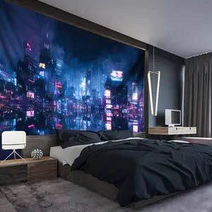 [Cyberpunk Cityscape Tapestry] 1pc - Extra Large Size - Vibrant Cyberpunk Cityscape Tapestry - High-Definition Polyester Print - Futuristic Digital Art Wall Decor for Living Room, Bedroom, Office, Party - No Installation Required, Easy to Hang, Lightweigh