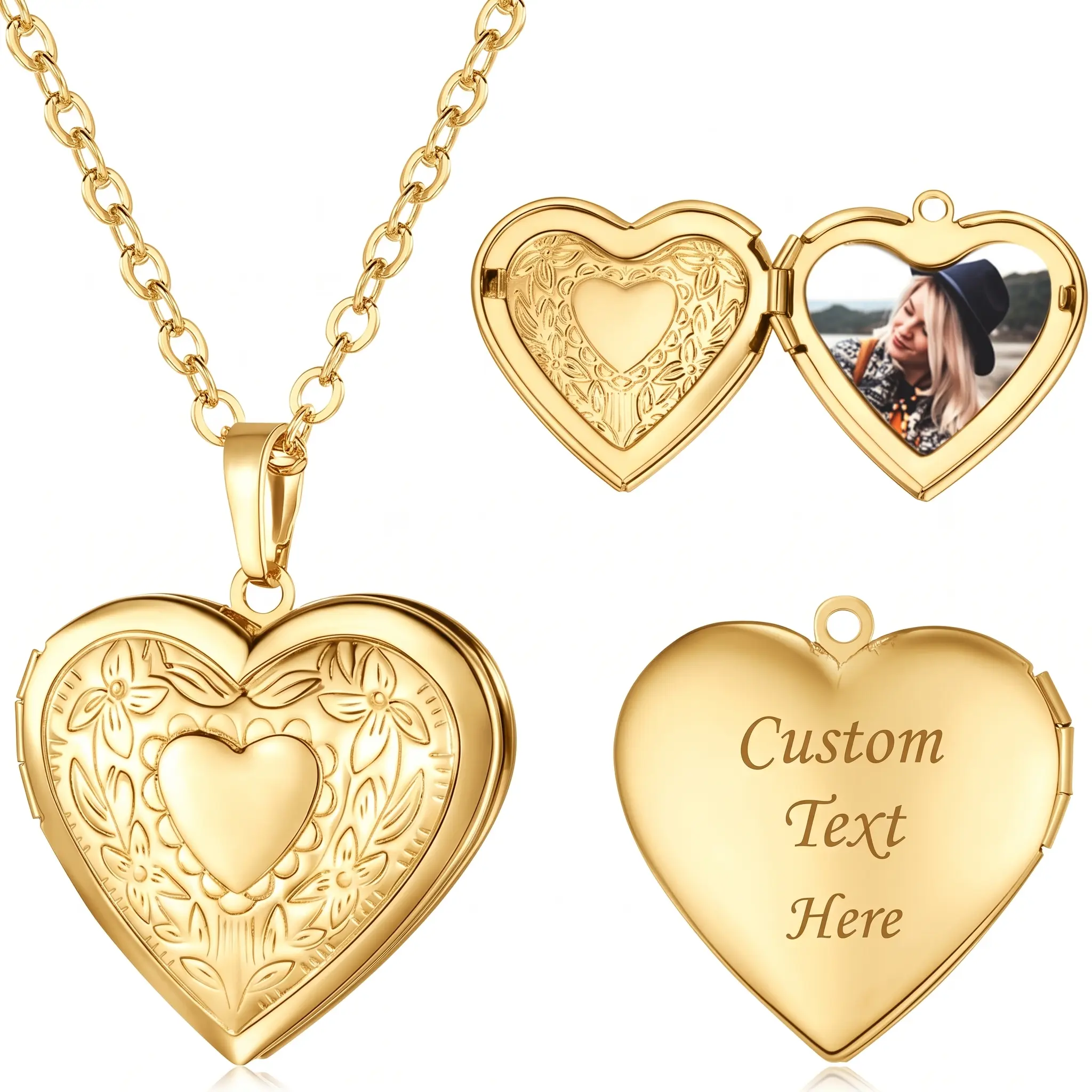 Women Locket Necklace, Heart Photo Lockets Hold Picture, Gold/Silver Locket Charm, Unique Jewelry, Casual Gift for Girlfriend, Mom, Daughter, Stylish Accessories for Anniversary Birthdays