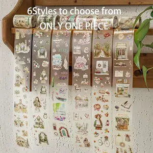 200cm Pet Waterproof Die-Cut Tape Roll, Light Color Series DIY Scrapbook Stickers, Handmade Journal Decoration Supplies