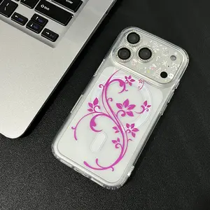 Flower Magnetic Phone Case supports wireless charging compatible with the iPhone 17/16/15/14/13 Pro Max/Plus/Air series Crafted from silicone and clear acrylic it offers drop protection and a non-slip grip iPhone 17 Pro Max / 17 Pro /16 Pro Max phone case
