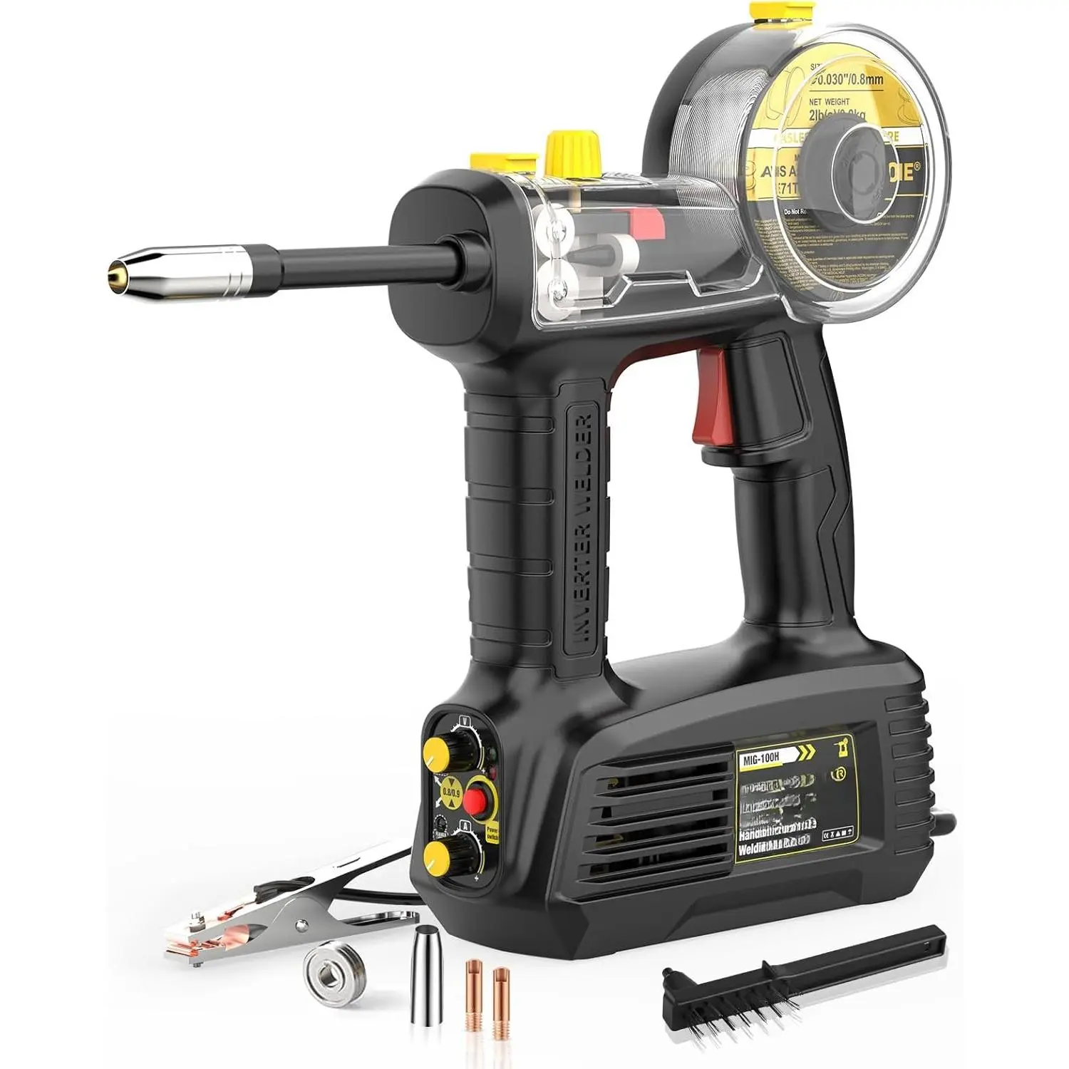 Hand Held MIG Welder Machine 110V,  100A Flux Core Portable Welding Machine, Handheld Gasless Inverter Wire Feed Welding Equipment