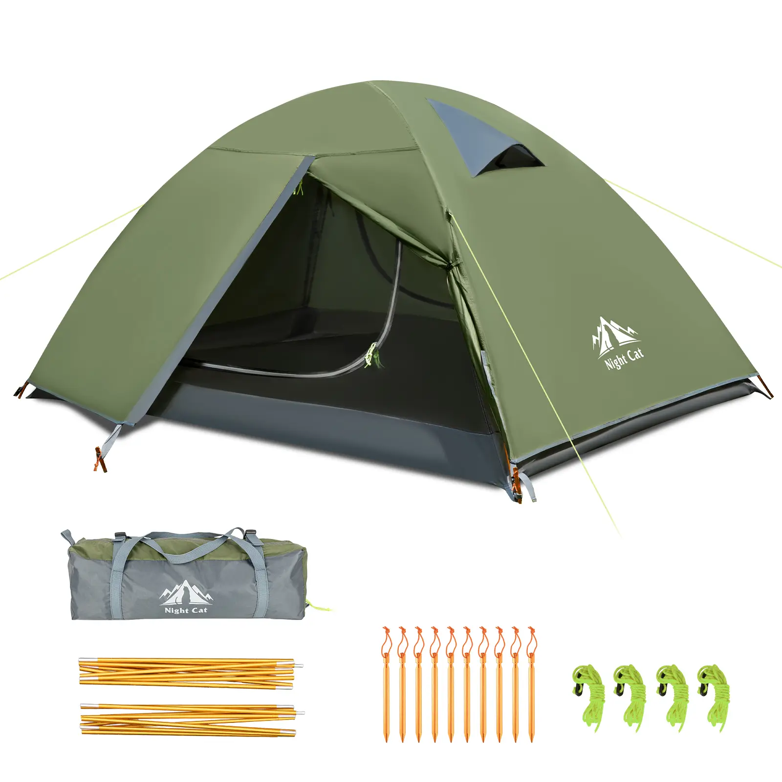 Night Cat 2-Person Camping Tent, Lightweight 4-Season Double Layer Shelter with Aluminum Poles, Wind Resistant and Waterproof for Backpacking, Waterproof Camping Tent, Wind Resistant Tent