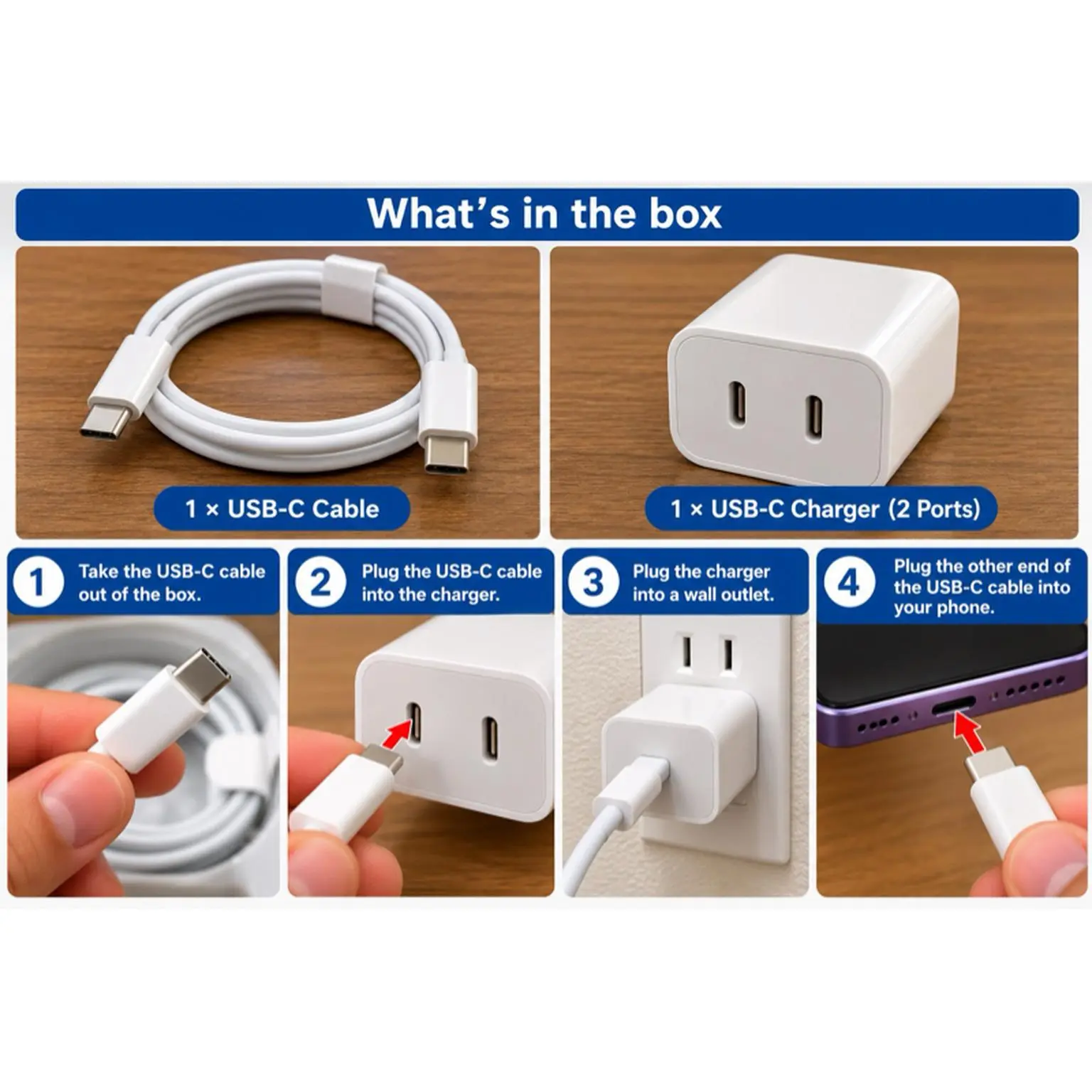 20W USB-C Fast Charger with USB-C Charging Cable, White Wall Power Adapter
