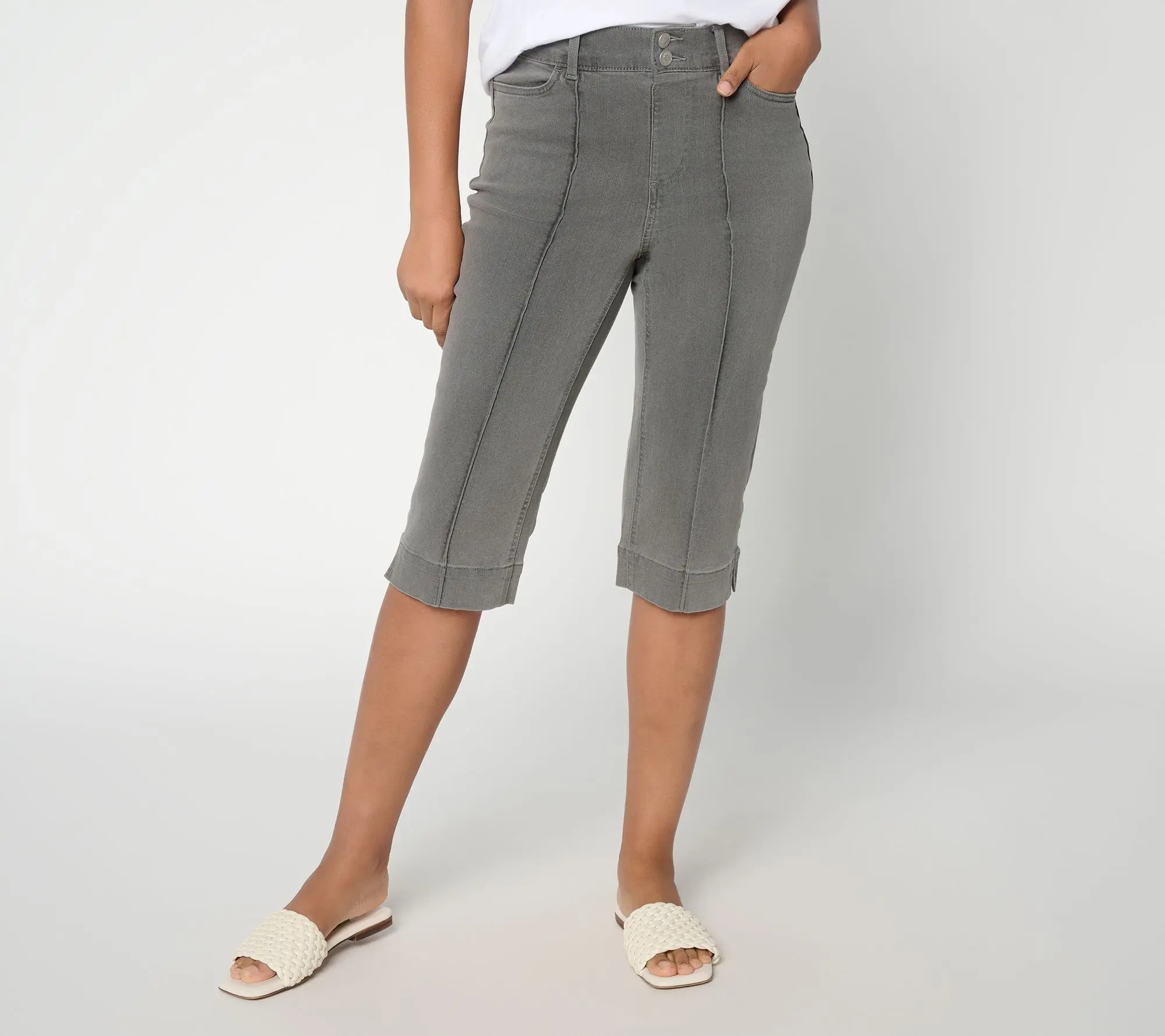 Denim & Co. Regular Black So Soft Denim Button Front Skimmers