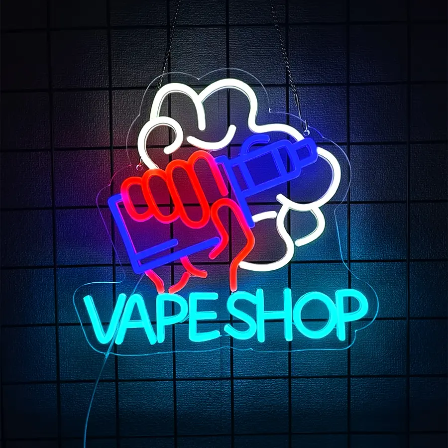Vape Shop Neon Sign Wall Art Decoration, Smoke Business Window Home Bar Office Bedroom Kitchen Man Cave Garage Light Up Sign USB Powered Easy Hang