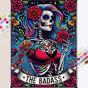 1 DIY diamond painting kit, 5D diamond art set, DIY decoration, female skull, colorful flowers, red roses. The diamond painting kit includes full round diamonds, mosaic, diamond art, DIY art home decoration, suitable for Christmas. Wall Art Painting