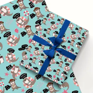 5 Sheets Otter Gift Wrapping Paper 20" x 30" 51 x 75 cm Kraft Paper Gift Wrap Present Birthday Design for Party, Holiday, Baby Shower