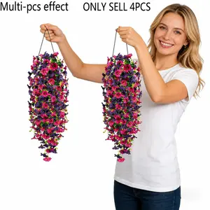 4-Pack Uv-Resistant Artificial Morning Glory Vines | Vibrant Pink And Purple Flowers, Lifelike Petals, No Maintenance, Durable Plastic For Indoor/Outdoor Decor, Ideal For Weddings, Christmas, Valentine'S Day, And More