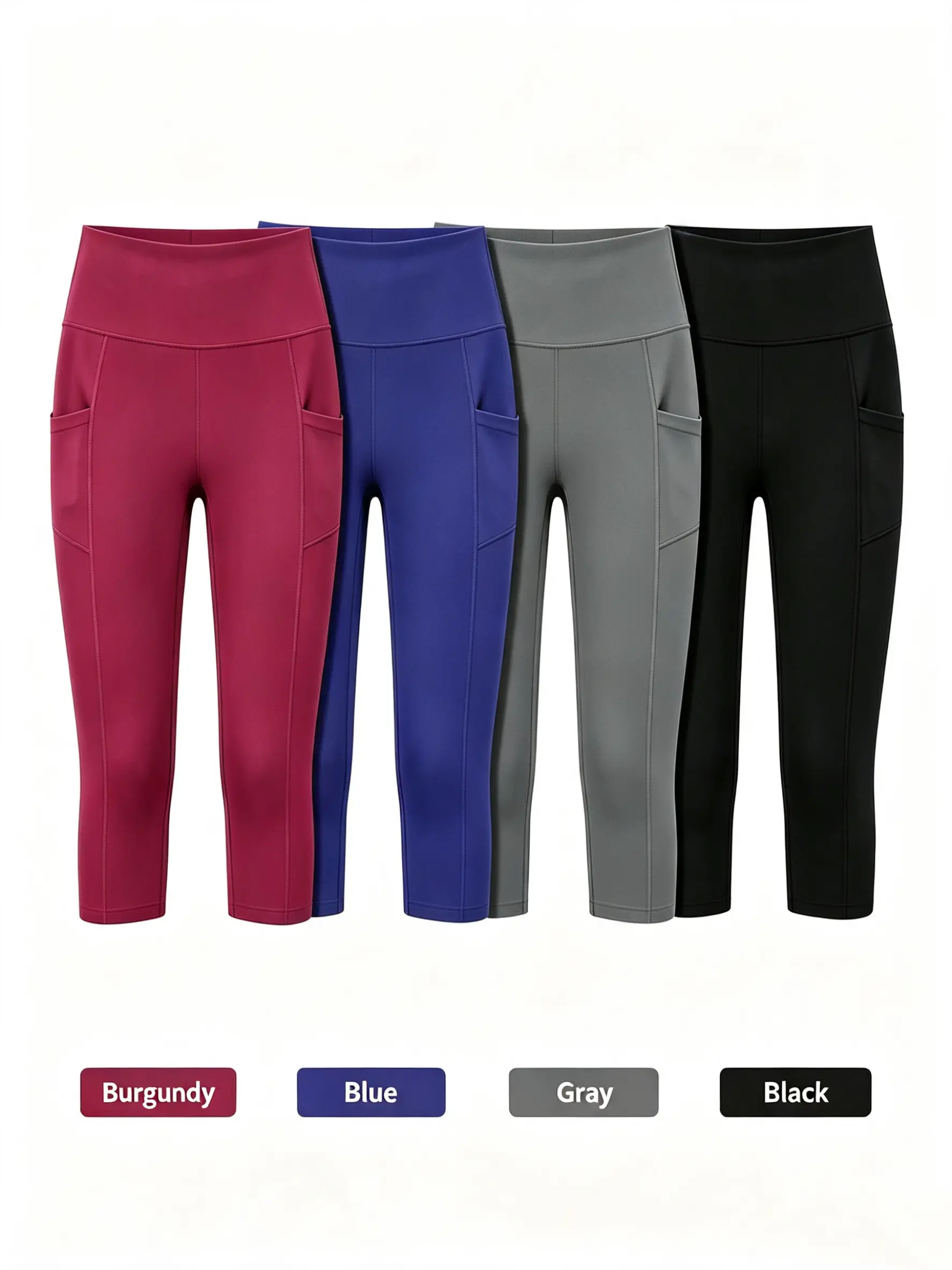 4 Pack Value Pack Women Capri Leggings all-day High Waist Tummy Control, with Pockets Squat-Proof, Soft 7/8 Yoga Pants for Multi-Scene Wear,Womens Outfit,Bottoms, Basic, Minimalist butt liftin activewear