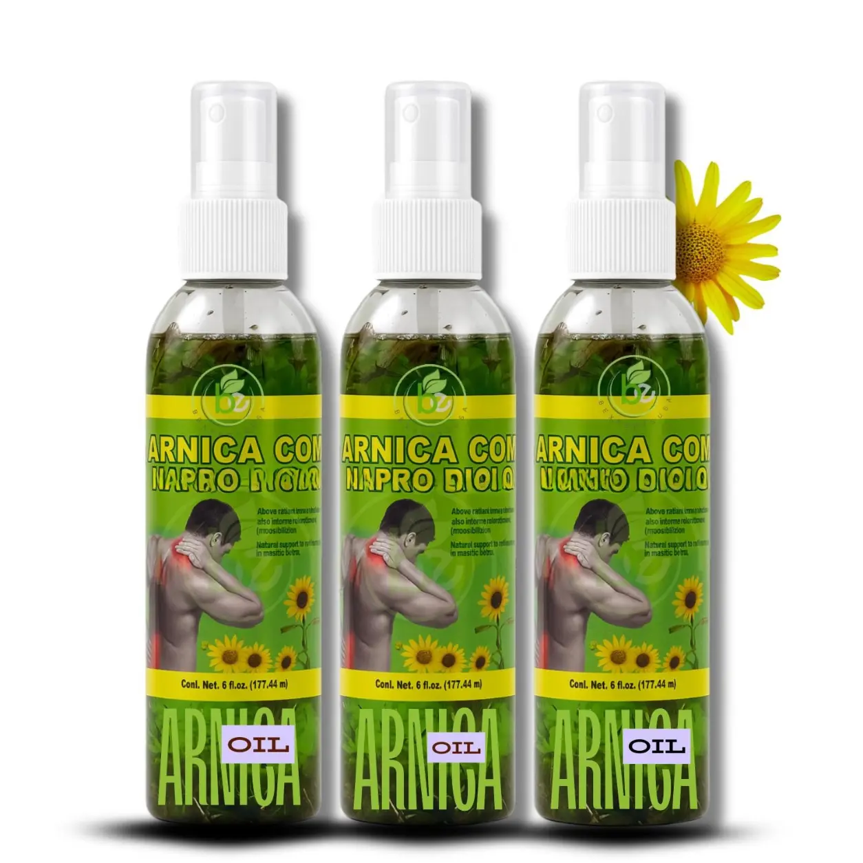 Arnica Herbal Massage Oil – 6 fl oz Each, 3-Pack Bundle – Concentrated Botanical Body Oil for Massage & Everyday Care – Herbal Aroma | Aceite de Árnica para Masaje – Paquete de 3 – Aceite Botánico Corporal – BEXPERTSUSA