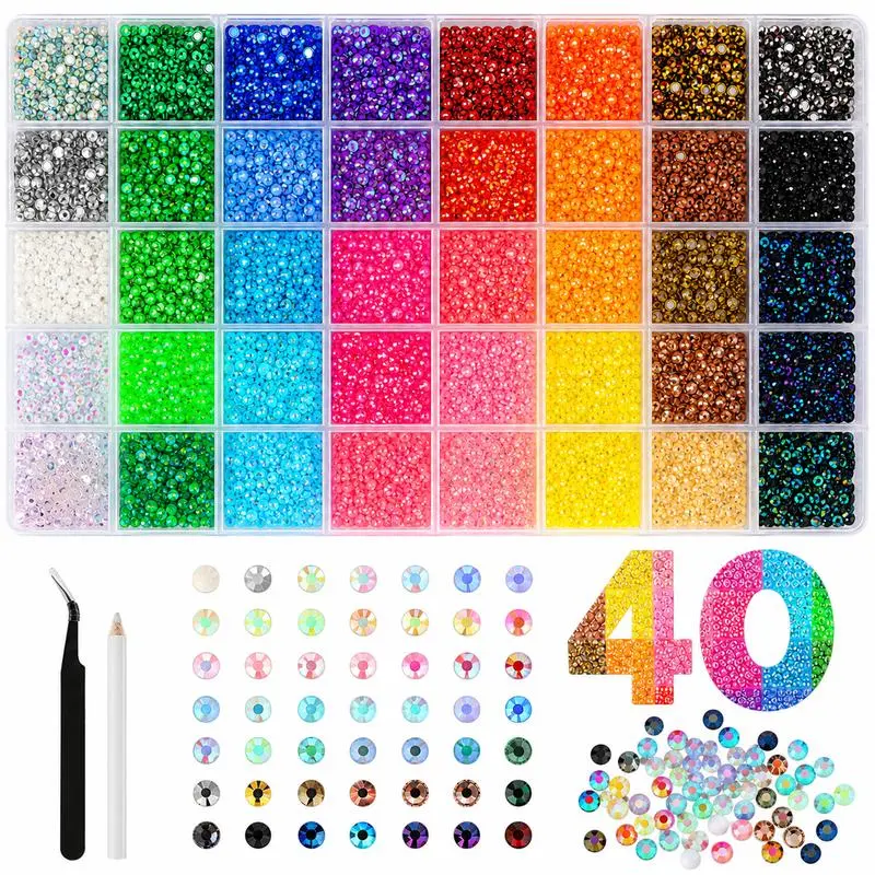 Rainbow Color Glitter Sequins Set, Includes Tweezers and Drill Pen, Multi-Color Resin Flat Back Gems for DIY Crafts, Nail Art Rhinestones / Flatback Crystals / Multi-Color / Pickup Tool，Christmas Gift for Women