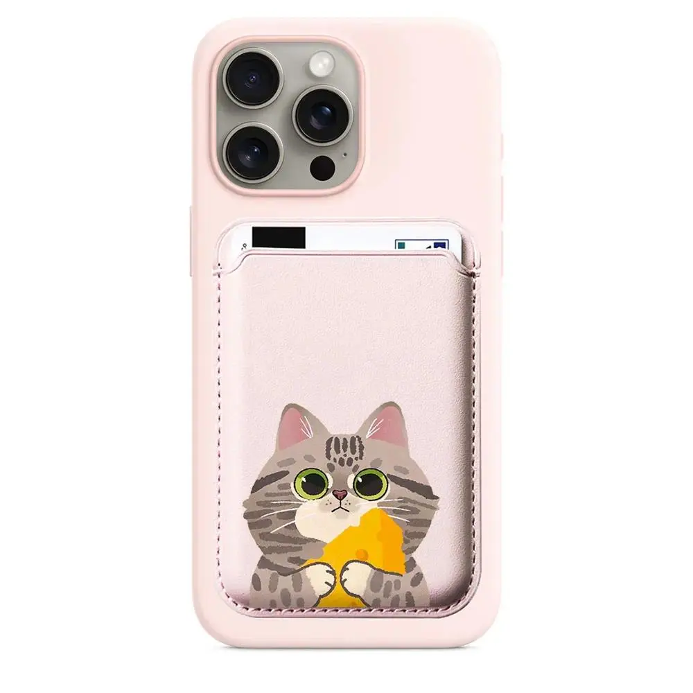Cartoon Cheese Cat Pattern MagSafe Magnetic Card Holder - Magsafe Compatible Tech Upgrade, Mobile Protection, Card Storage Solutions for iPhone 17/16 Pro Max, Samsung Galaxy S26/S25 Ultra Smartphone Accessories