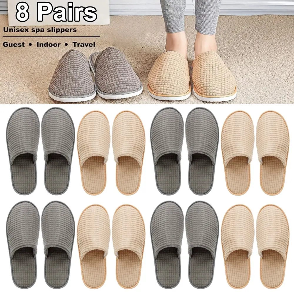 Women's 8-Pair Casual Slip-On House Slides - Soft Cloth, Non-Slip, Breathable, Round Toe Guest Slippers with EVA Material for Home, Holiday Use