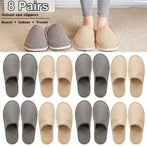 8 Pairs Soft Slippers for Guest, Non Slip Reusable Slippers for Women and Men, Breathable House Slippers Indoor Outdoor for Hotel Essentials Home Spa Travel