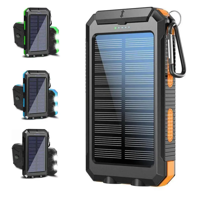 Portable Solar Power Bank 10000mAh, Fast Charger with Dual USB Ports, Built-in LED Flashlight & Compass for Phones & Electronics, Travel Essentials