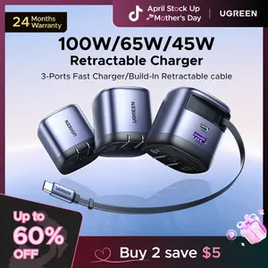 UGREEN 45W/65W/75W/100W 3 in 1 Compact GaN Charger, Retractable USB C Fast Wall Charger with Foldable Plug, Compatable for iPhone 17/16 Series, Galaxy, Pixel, iPad-Cellphone Electronic portable charger,tiktokshopstockup,mothersdaygift
