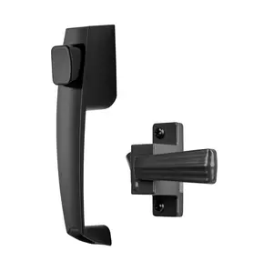 Screen and Storm Door Push Button Latch Set with Night Lock - Aluminum Construction, Black Finish, Easy Installation, Non-Handed, Includes Hardware