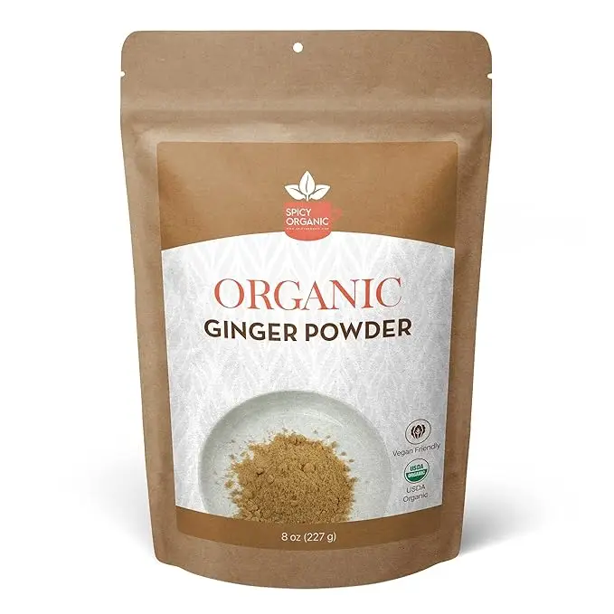 SPICY ORGANIC Ginger Root Powder – 8 oz. – Freshly Ground from Raw, Indian Ginger, Dried Spice for Baking, Beverages and Cooking - 100% Pure, USDA Cer
