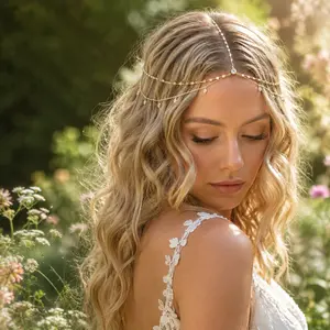 Light Luxury Bridal Hair Chain Bohemian Forehead Chain Hair Ornament Wedding Accessories Versatile Rhinestone Drop Layered Head Chain for Women Brides Prom Festival Party Boho Headpiece Jewelry