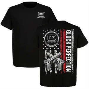 Glock Perfection T-Shirt, Patriotic American Flag Pistol Graphic with Dual Handgun Design, Gift for Glock Fans, Gun Owners, Shooters, Tactical Enthusiasts, 2A Supporters