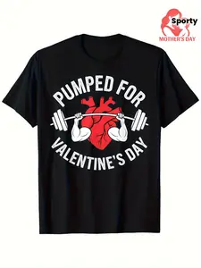 Cotton Valentine'S Day Gym Workout T-Shirt - Heavy Lifting Heartbeat Graphic Tee